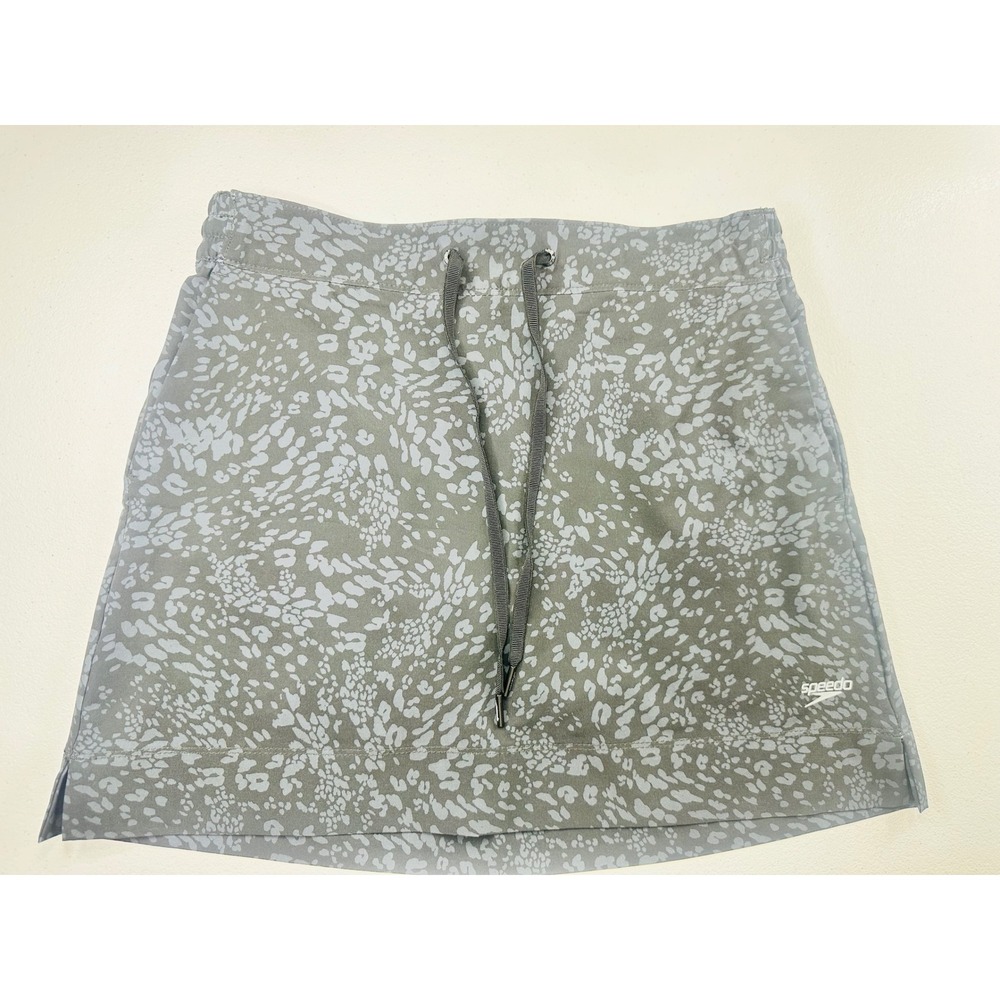 Speedo Athletic Skort Women Medium Gray Leopard Print Excellent Drawstring Mesh